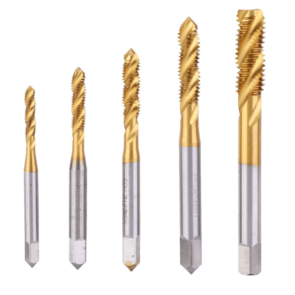 5 pcs Flute Tap Titanium Plated HSS Spiral Tapping