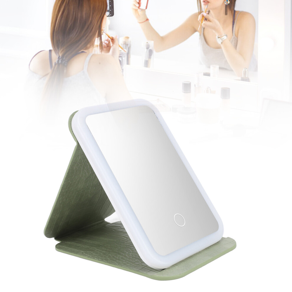 Green Foldable Lighted Makeup Mirror, Dimmable Led, 3000Mah,