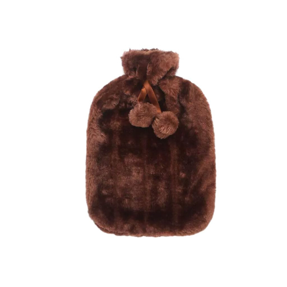 Brown Reusable Large Hot Water Bag 2L With Plush Cover For Bed Hand And Feet Warmer In Warm Color