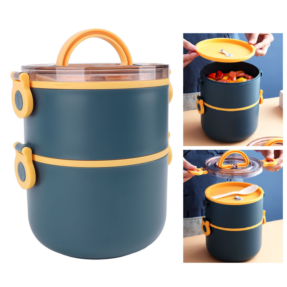 1.6L Double Layer Blue Lunch Box, Microwaveable Leakproof Portable Food Jar