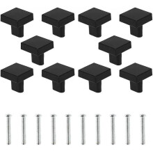 Set Of 10 Black Door Knobs Solid Brass Square Cabinet Knobs Vintage Kitchen Cabinet Knobs with Screws for Cabinet Cupboards Drawers (black)