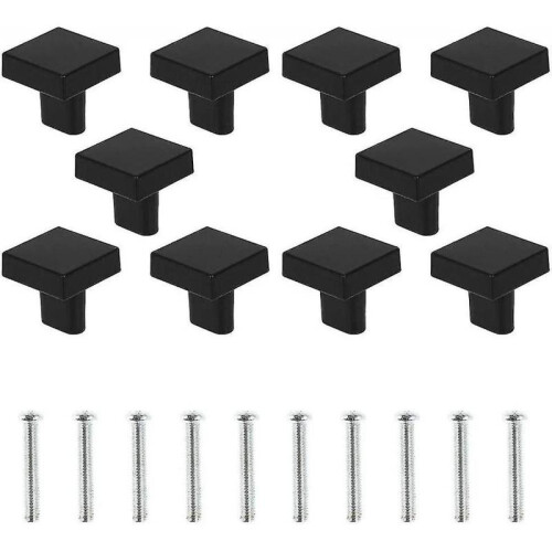 Set Of 10 Black Door Knobs Solid Brass Square Cabinet Knobs Vintage Kitchen Cabinet Knobs with Screws for Cabinet Cupboards Drawers (black)