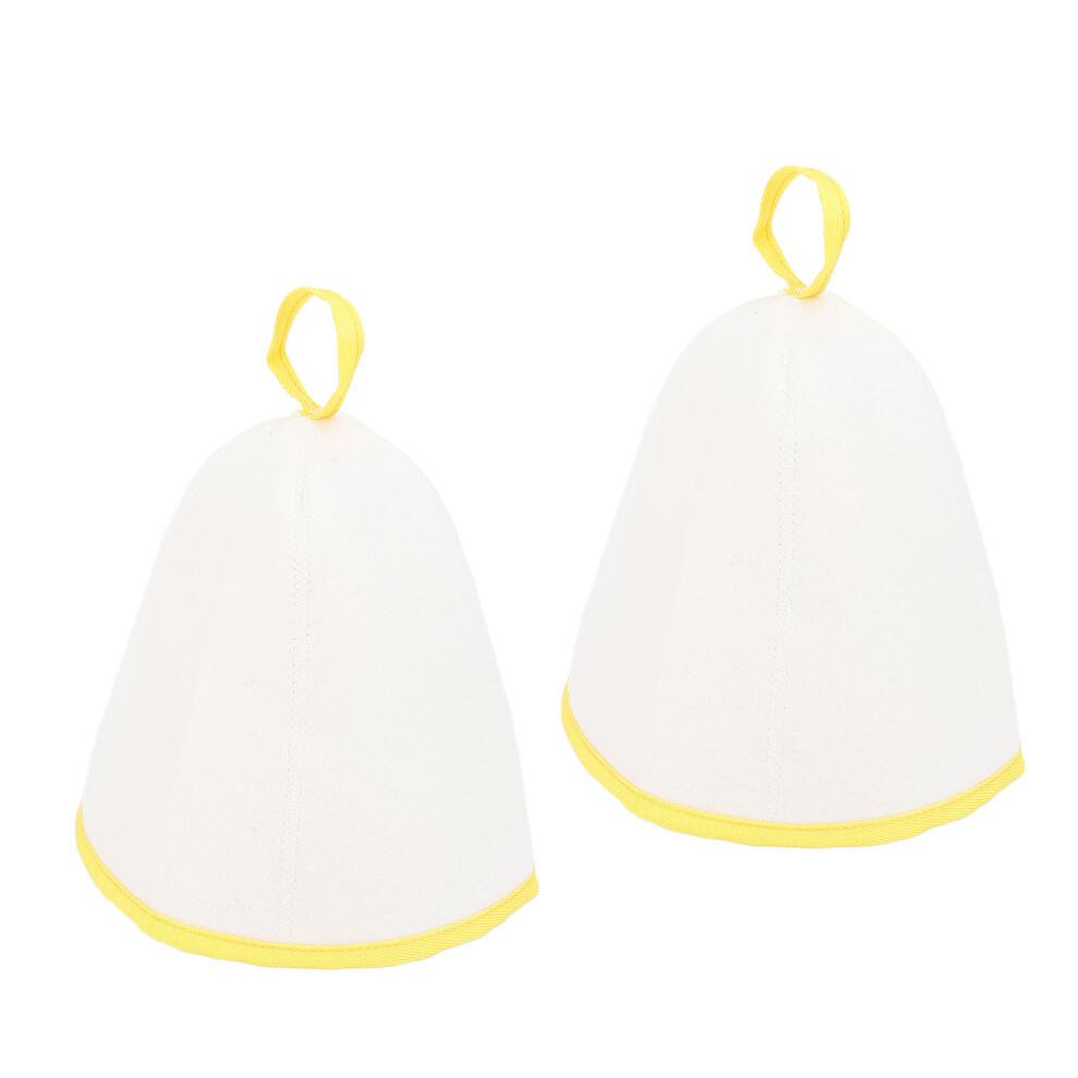 White/Yellow 2Pcs Felt Sauna Shower Hat Water Absorbing Hair Drying Cap