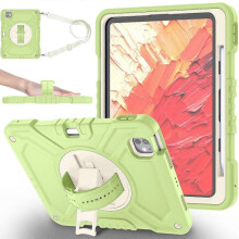 (Style D, Multicolor) X-Shaped Series for iPad Pro 11 (2024) Kickstand Case Hand Strap Tablet Cover with Shoulder Strap