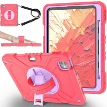 (Style C, Multicolor) X-Shaped Series for iPad Pro 11 (2024) Kickstand Case Hand Strap Tablet Cover with Shoulder Strap