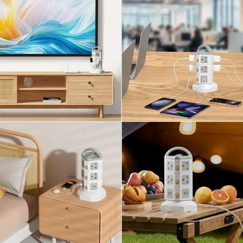 10-Outlet Power Tower with 4 USB, Multi Plug Power Extension Strip 2
