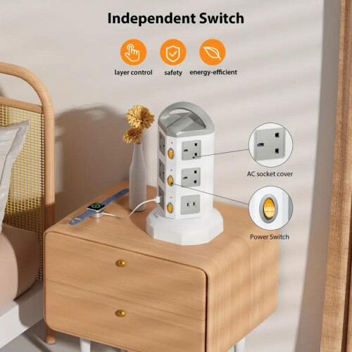 10-Outlet Power Tower with 4 USB, Multi Plug Power Extension Strip 1