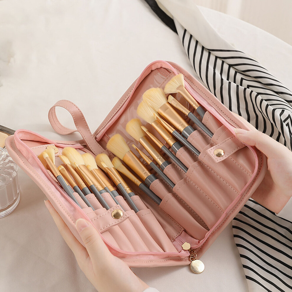 Water-Resistant PU Leather 20-Pocket Travel Makeup Brush Organizer 23.5x15cm