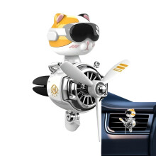 Cat Air Freshener Clip - Cute Cartoon Pilot Design with Rotating Propeller Diffuser for Car Air Conditioner and Interior Decor
