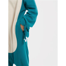 Men's Cozy Cartoon Animal Onesie Pajamas - Thick Fleece-Lined Hooded Sleepwear, Turquoise with Yellow Accents