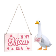 Security Gooses Plaque Pine Wood Porch Sign for Outdoor-Pink
