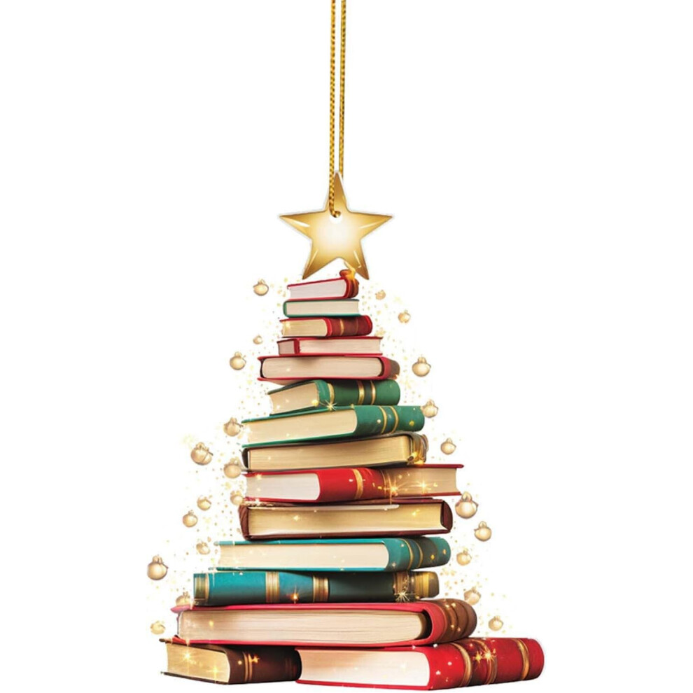 (B) Christmas Ornament Decorations Clearance Christmas Book Lovers Shaped Acrylic Christmas Hanging Ornament Christmas Tree Home Ornaments Christmas H