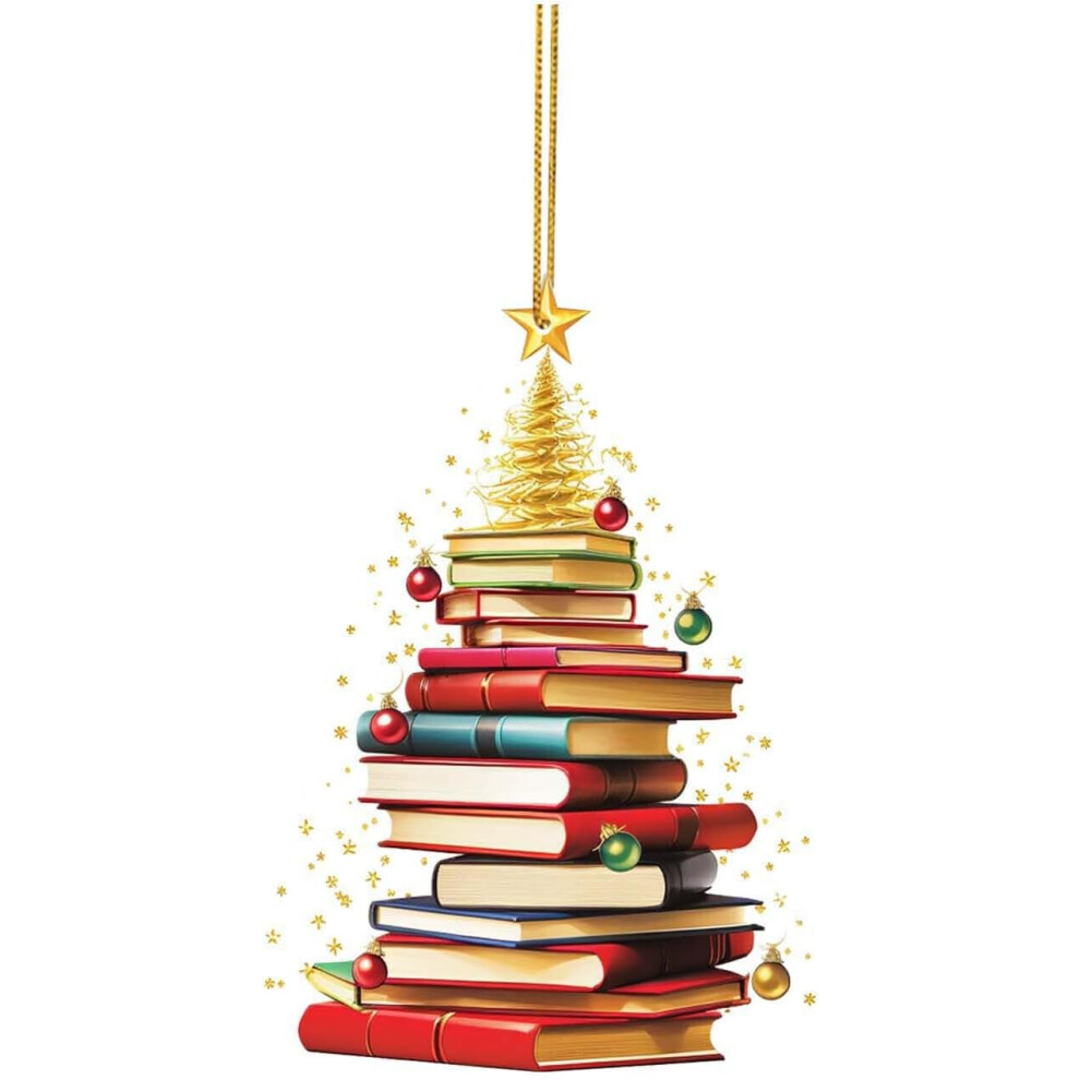 (E) Christmas Ornament Decorations Clearance Christmas Book Lovers Shaped Acrylic Christmas Hanging Ornament Christmas Tree Home Ornaments Christmas H