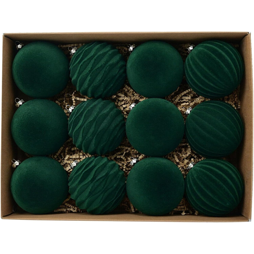(A) Christmas Decoration 8cm Flocking Ball Dark Velvet Ornaments - 12pcs for Xmas Tree, Winter Theme Party, Outdoor Decor