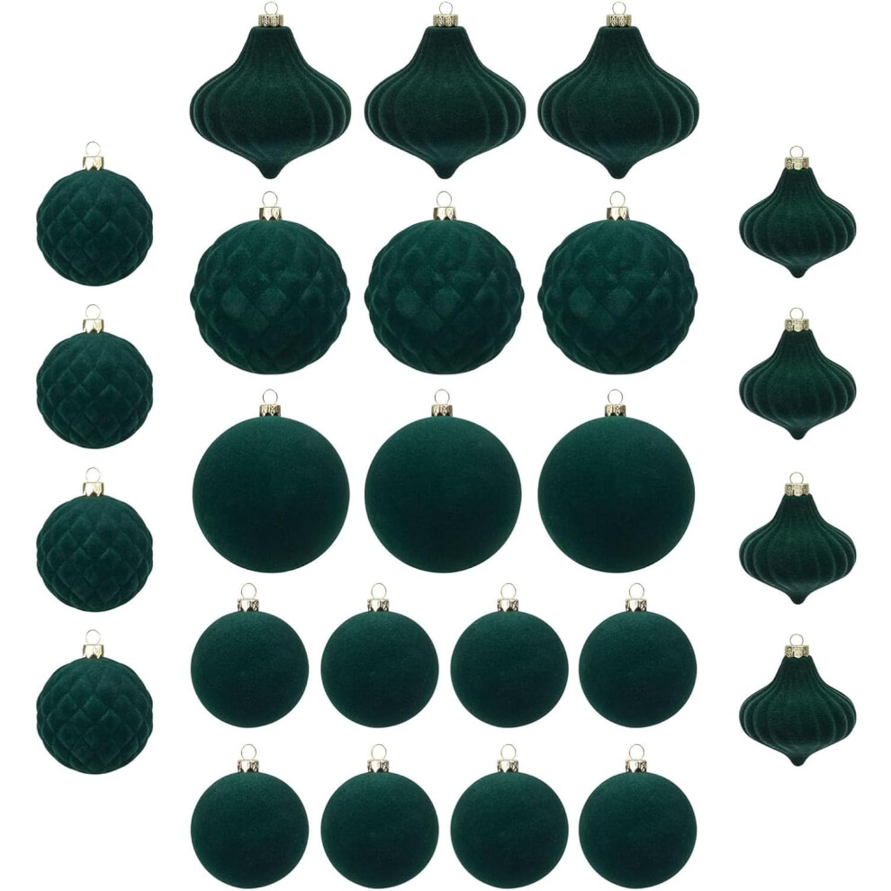(A) Novelty Festive Christmas Decorations Velvet Christmas Balls 25pcs Flocked Christmas Tree Ornaments Assortment Xmas Tree Holiday Decor Christmas O