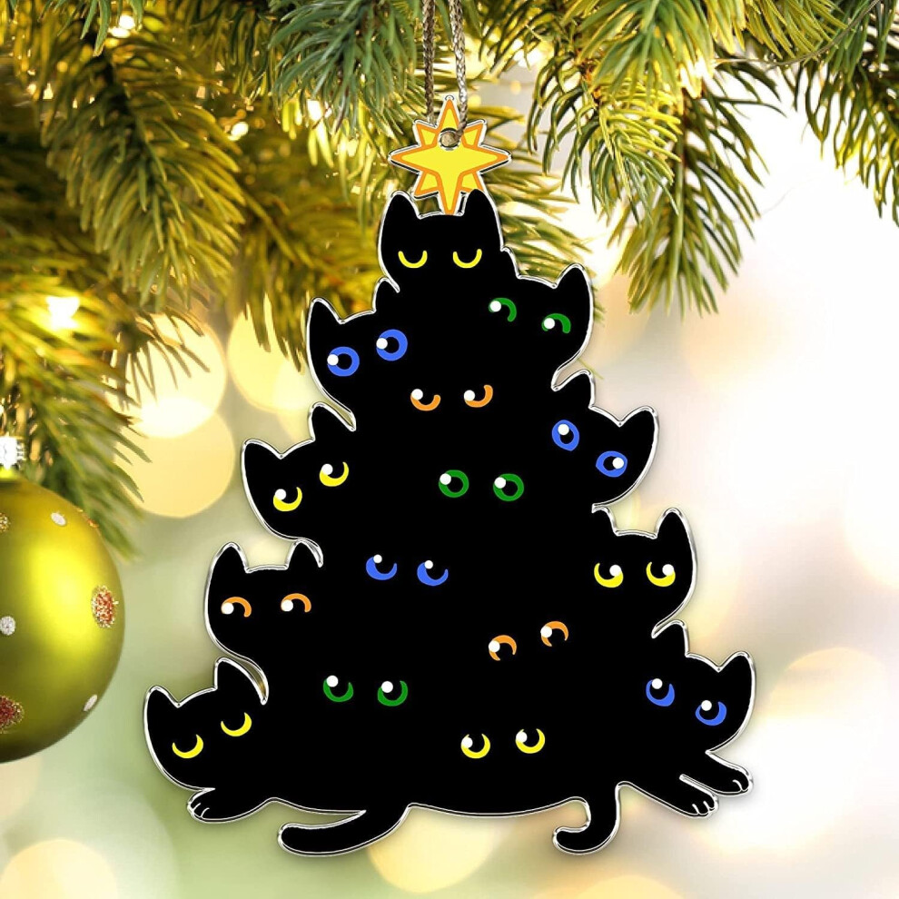 (B) Christmas Ornament Decorations Exaggeration Christmas Cats Tree Expression Pendant Holiday Christmas Tree Car Acrylic Handicraft Ornament Pendant