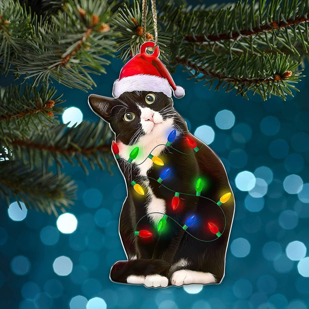 (C) Christmas Ornament Decorations Exaggeration Christmas Cats Tree Expression Pendant Holiday Christmas Tree Car Acrylic Handicraft Ornament Pendant