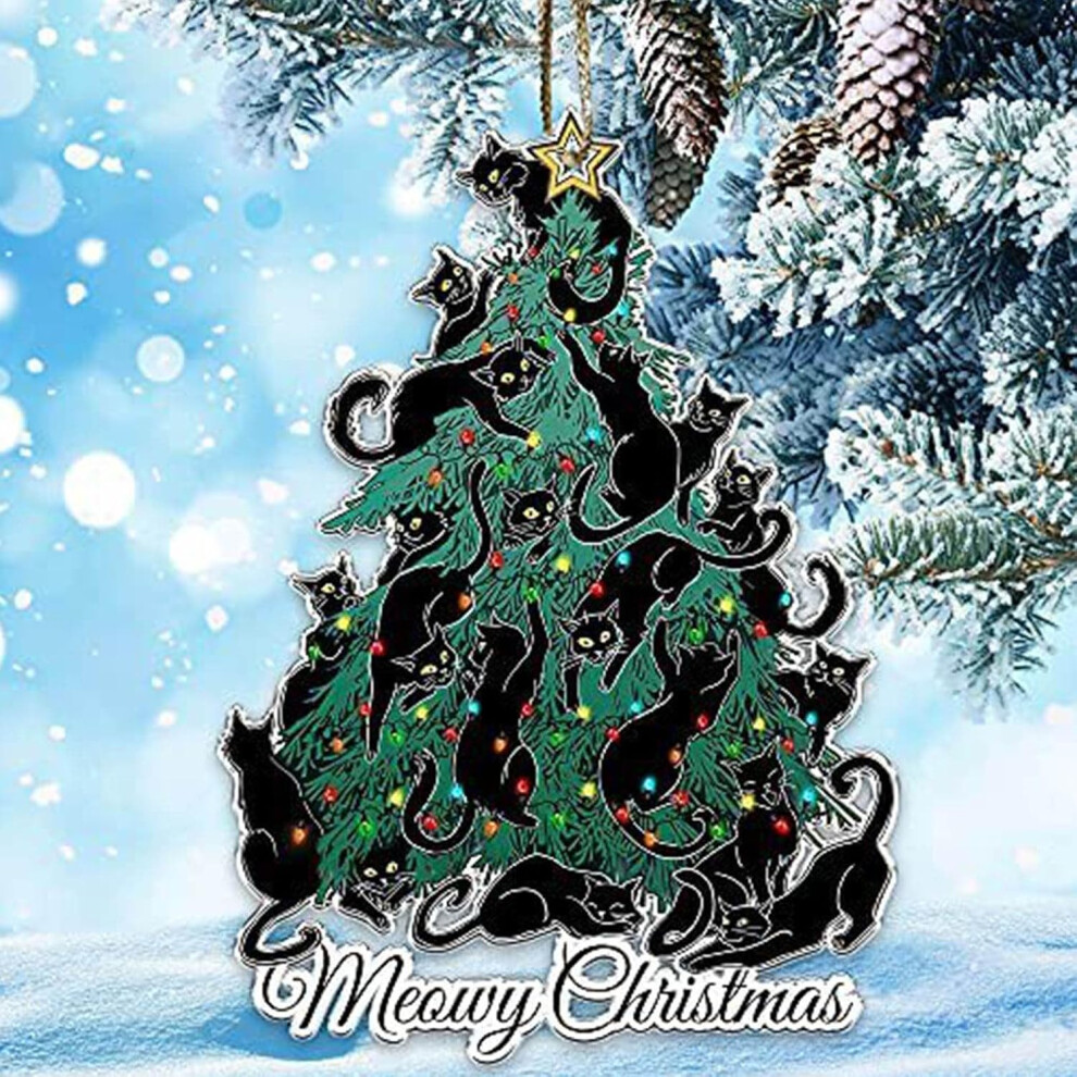 (A) Christmas Ornament Decorations Exaggeration Christmas Cats Tree Expression Pendant Holiday Christmas Tree Car Acrylic Handicraft Ornament Pendant