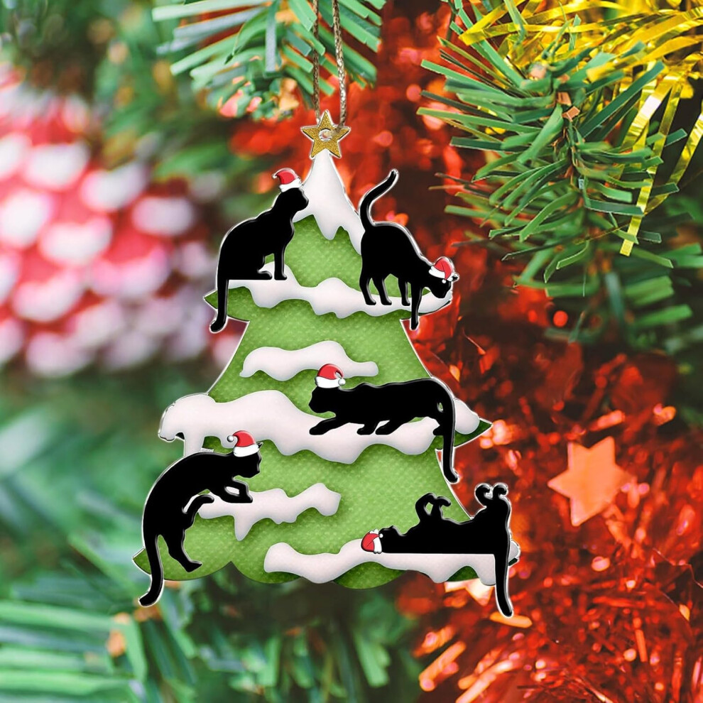 (D) Christmas Ornament Decorations Exaggeration Christmas Cats Tree Expression Pendant Holiday Christmas Tree Car Acrylic Handicraft Ornament Pendant