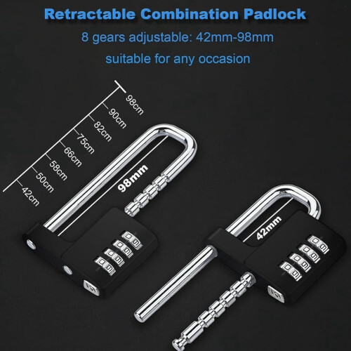 Combination Padlock Outdoor Waterproof Heavy Duty Adjustable Long Padlock with Code Easy to Use Black 4-Digit Security Lock 2