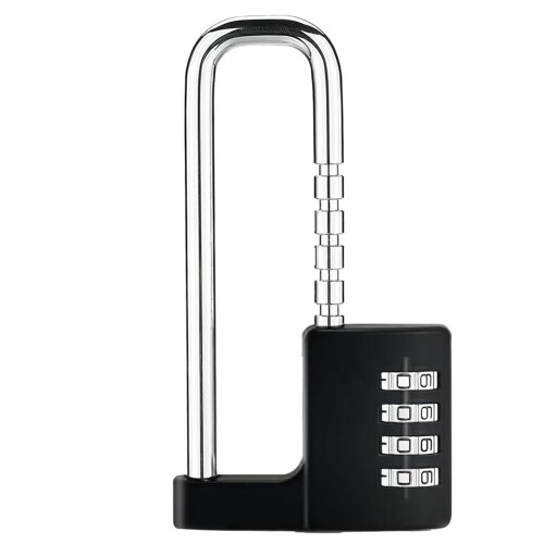 Combination Padlock Outdoor Waterproof Heavy Duty Adjustable Long Padlock with Code Easy to Use Black 4-Digit Security Lock