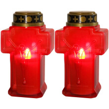 2pcs Red Flameless Cross LED Candles, Flickering Reusable Graveyard Décor for Church Remembrance and Memorial Services