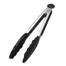 Kitchen Tongs for Cooking 9 Inch | Durable Thick Stainless Steel with Silicone Tips | Non-Stick Air Fryer Salad Pasta Tongs Black
