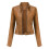 (M, Brown) Women's Short Leather Jacket Spring Autumn Standing Collar Women's Leather Jacket 1
