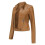 (M, Brown) Women's Short Leather Jacket Spring Autumn Standing Collar Women's Leather Jacket 3