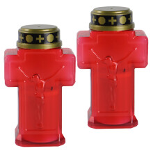2Pcs Cross Candle Lights, Flickering LED Flameless Grave Decorations, Battery Powered Removable Cemetery Lights for Remembrance