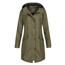 Waterproof Jacket for Women Lightweight Long Sleeve Zipper Raincoat with Pockets Plus Size Drawstring Hoodie Green S