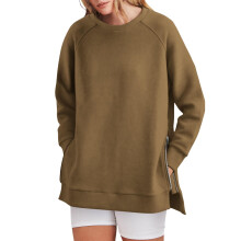 Women's Sweatshirts Round Neck Loose Casual Knit Pullover Long Sleeve Tops Brown Size S for Ladies Activewear