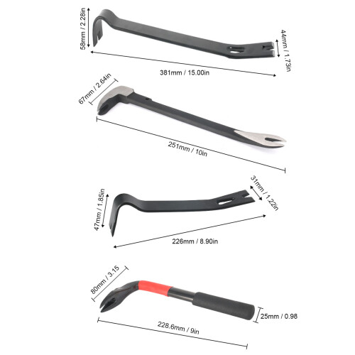 4 Pcs Nail Puller Pry Bar Set, 45 Manganese Steel, Multi-Size 1