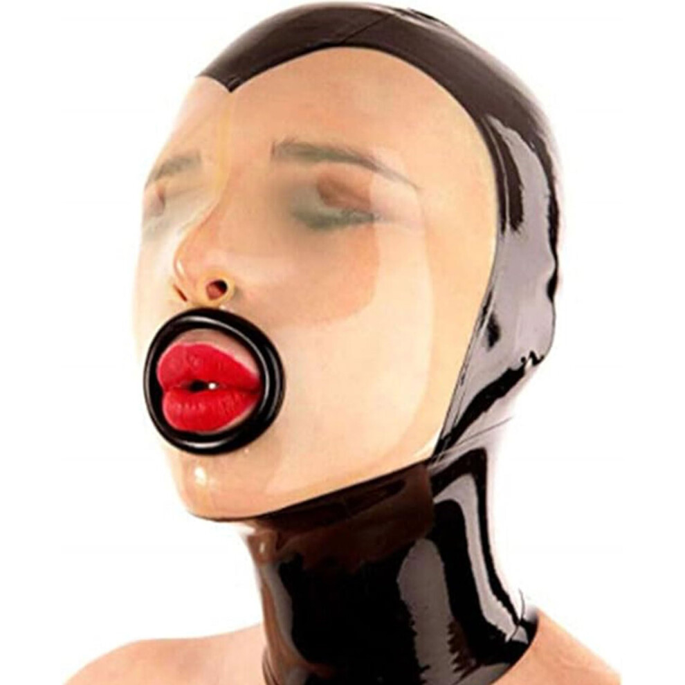 Latex Mask Rubber Hood Cover for Men and Women, Back Catsuit Costume for Party, Cosplay, Fetish, BDSM, Size M 65CM