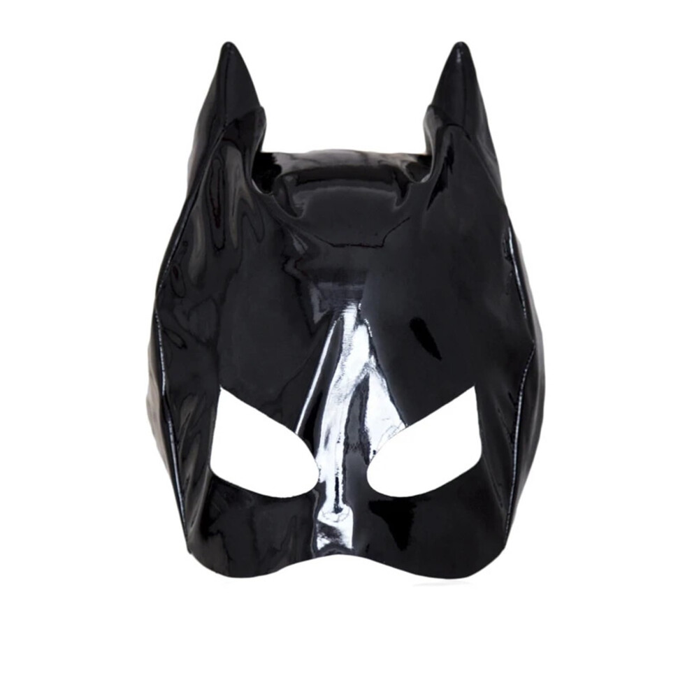 Black Half Face Mask Hood In Faux Leather For Catwoman, Role Play, Masquerade, And Cosplay Events