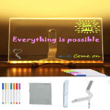Magic Board, 15x15cm Luminous Acrylic Message Board, Erasable Writing Board with Stand & 7 Markers for Planning and Drawing