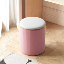 Light Gray Upholstered Storage Ottoman Foot Stool Round Seat for Living Room Bedroom Vanity Pink 17 Inch