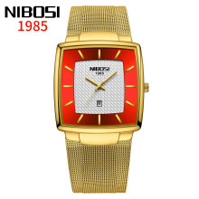 (All-gold red mesh belt) New men's casual square personalized mesh strap watch
