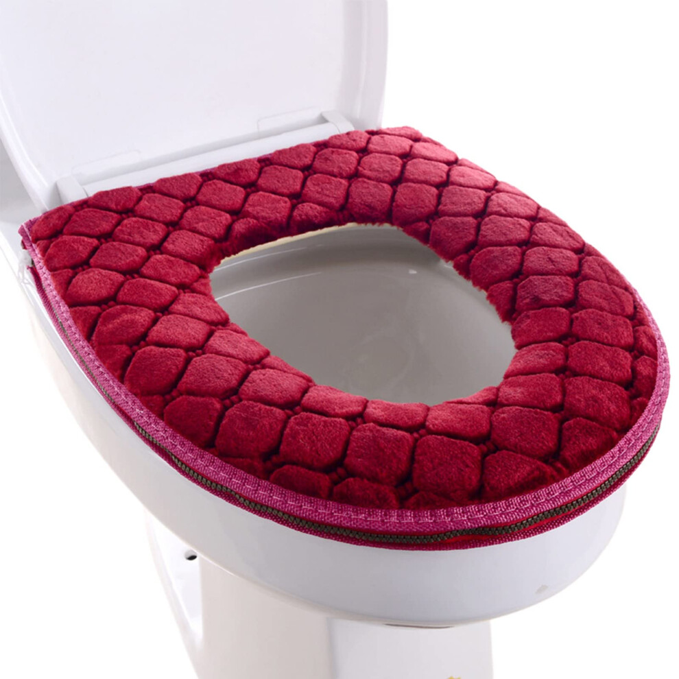 Bathroom Toilet Cushion Warm Reusable Toilet Seat Mat With Zipper Washable Toilet Pads For Comfort And Hygiene Red
