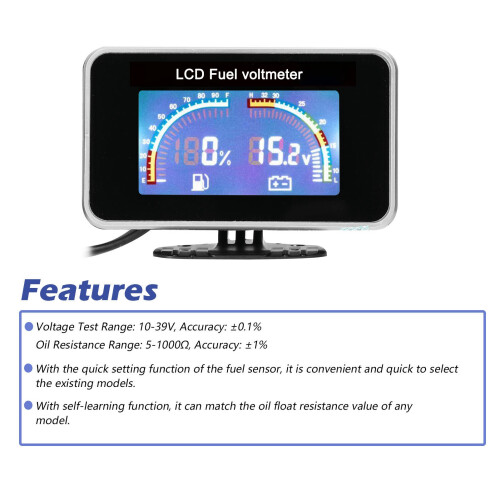 2-in-1 LCD Car Digital Fuel Level Gauge Voltmeter 2