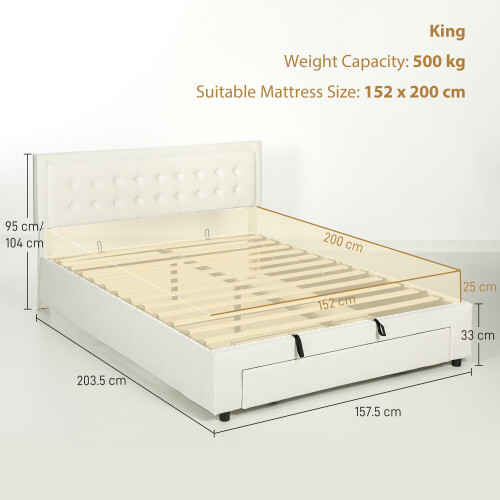 Homcom (Cream) HOMCOM King Size Bed Frame with Storage and Adjustable Headboard 2