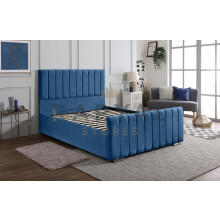 (Single, With Ottoman Storage, Blue) Velvet Upholstered Panel Bedframe with Optional Ottoman Storage