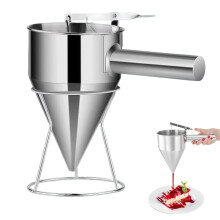Stainless Steel Pancake Dispenser 1.2L with Handle, Rack, and Piston Funnel for Batter, Wax, Waffles, and Muffins
