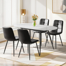 (set of 4) Extendable Dining Table and Chairs Set of 4/6, Oval Mable Effect Table with Upholstered Chairs( Black PU)