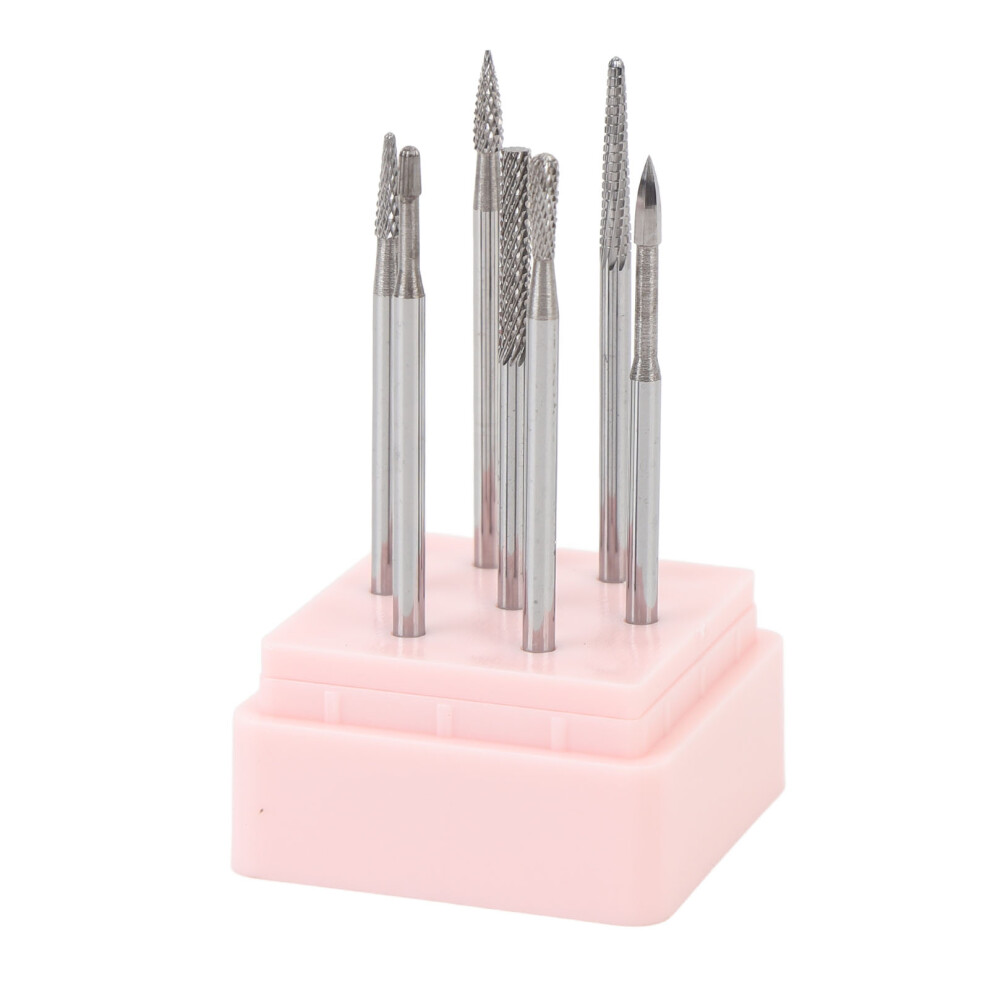 7pcs Tungsten Carbide Nail Drill Bits Set with Clear Storage Box