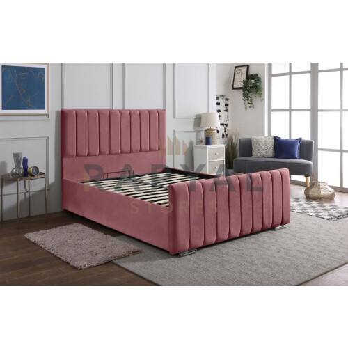 (Single, With Ottoman Storage, Pink) Velvet Upholstered Panel Bedframe with Optional Ottoman Storage