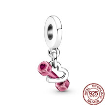 (SS35) Original 925 Sterling Silver Pink Love Potion Murano Glass Heart Charms Beads for DIY Bracelet Women Jewellery Gift