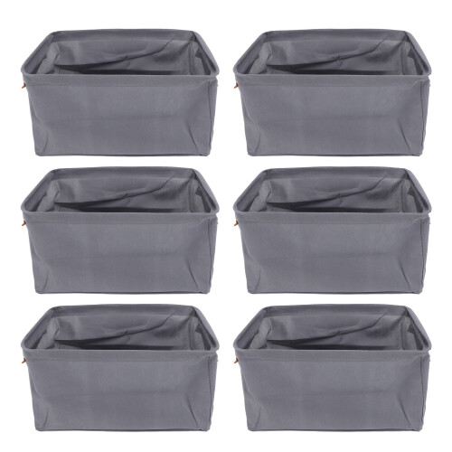 6 Pcs Gray Fabric Clothes Storage Boxes 48x28x25cm Foldable Bin 2