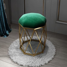 Luxury Green Velvet Dressing Table Stool with Metal Legs, Round Makeup Chair for Bedroom and Living Room, Anti-Slip Pad Included