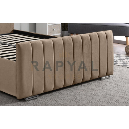 (Double, With Ottoman Storage, Beige) Velvet Upholstered Panel Bedframe with Optional Ottoman Storage 2